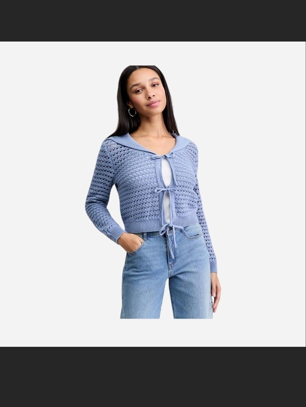 Crochet Tie-Front Cardigan in Light Blue